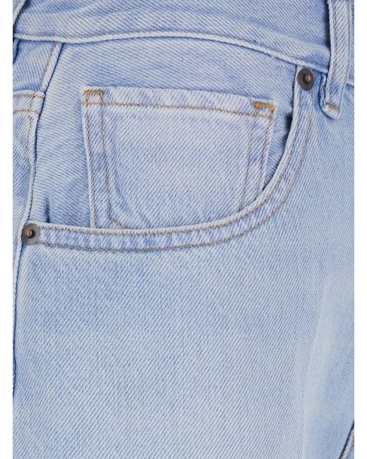 Grifoni Blue Wide Leg Jeans With Logo Patch On The Back