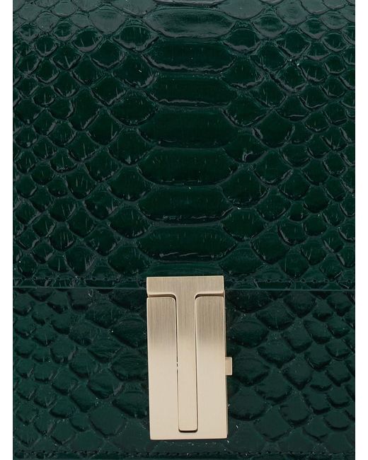 Tom Ford Green Semi Shiny Printed Python B/C Chainshoulder Bag