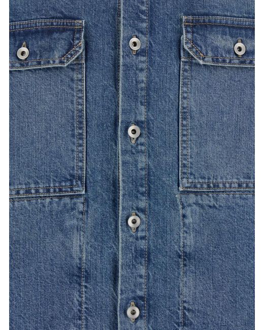 Rick Owens Blue Shirt With Classic Collar And Applied Chest Pockets for men