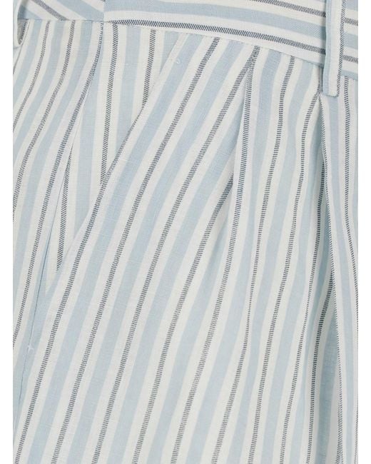 Semicouture Gray Striped Linen Shorts With Pockets And High Waist, Multicol