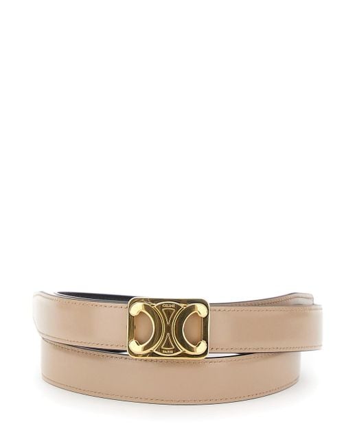 Céline White Reversible Belt With Triomphe Buckle