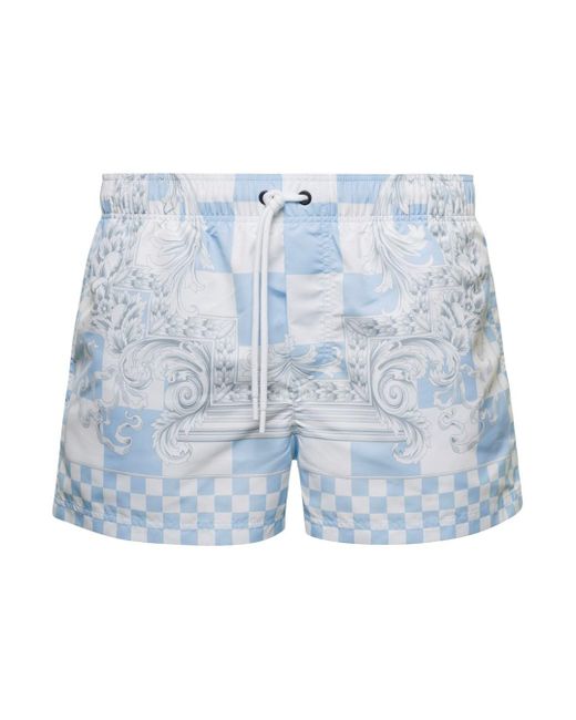 Versace Blue All-Over Baroque Print Swimsuit for men