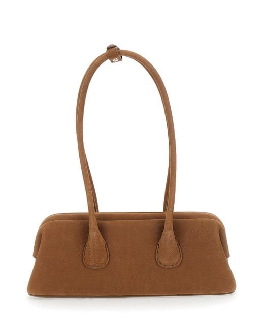 OSOI Brown 'Boat Wide Mini' Shoulder Bag With Round Handles And Logo L
