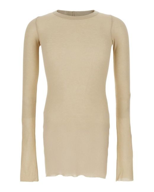 Rick Owens Natural T-Shirt With Ribbed Design And Round Neck for men