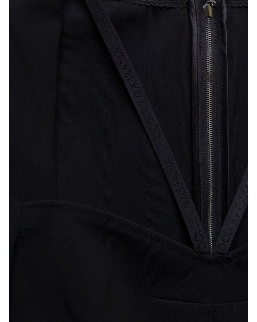 Dolce & Gabbana Black Mini Dress With Short Sleeves And Neckline Detail