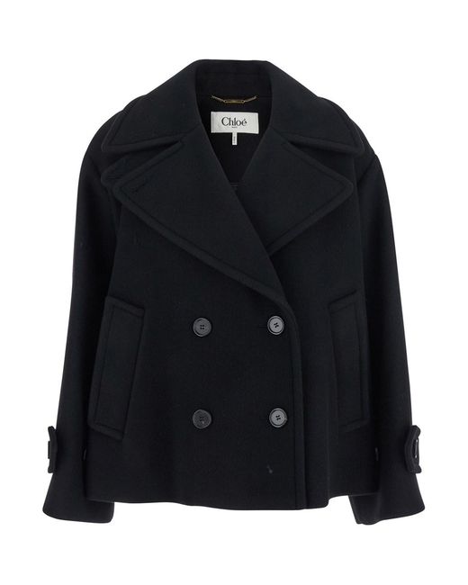 Chloé Black Chloã Double-Breasted Jacket With Notched Wide Revers And Dropped Shoulders