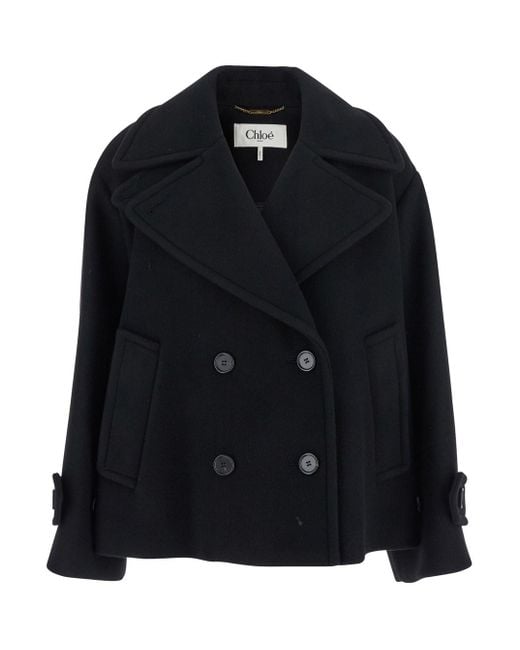 Giubbotto Doppiopetto Con Revers Classici Ampi E Spalle Scese In di Chloé in Black