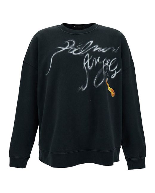 Palm Angels Black Crewneck Sweatshirt With Foggy Logo Print for men