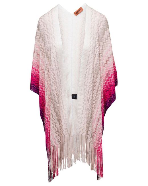 Missoni Pink Cape With Jacquard Graphic Motif All-over In Viscose Woman