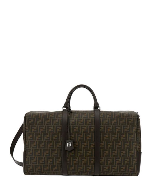 Fendi Black 'medium Duffle' Travel Bag With Ff Motif In Fabric for men