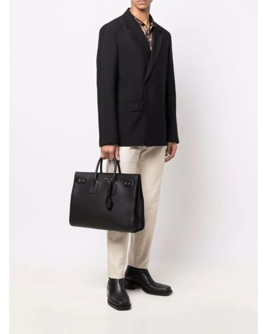 Saint Laurent Black Sac De Jour Thin Large Bag In Grained Leather Man for men