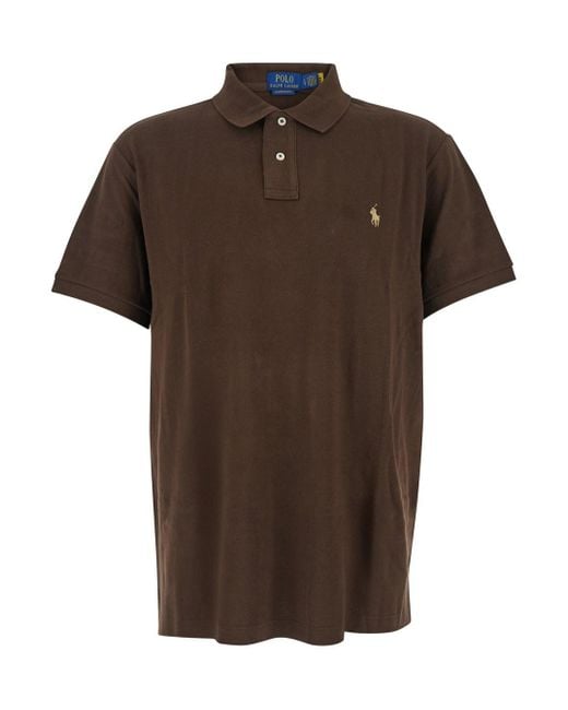 Polo Ralph Lauren Brown "Custom Fit" Polo Shirt With Classic Collar An for men