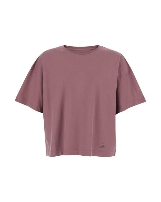 Vivienne Westwood Purple Crew Neck T-Shirt With Logo Detail On The Front for men