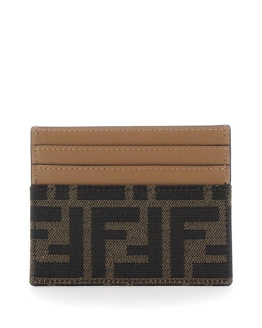 Fendi Gray Card Holder With All-Over Ff Motif