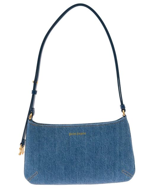 Palm Angels Blue 'Lategram' Light Shoulder Bag With Laminated Logo Det