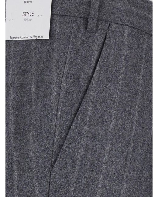 PT Torino Gray Pants With Front Pleats And All-Over Stripes for men