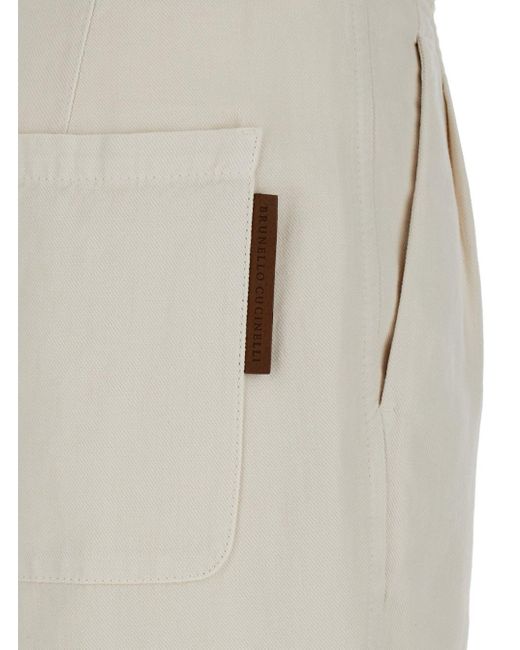 Brunello Cucinelli White High-Waisted Straight Leg Trousers
