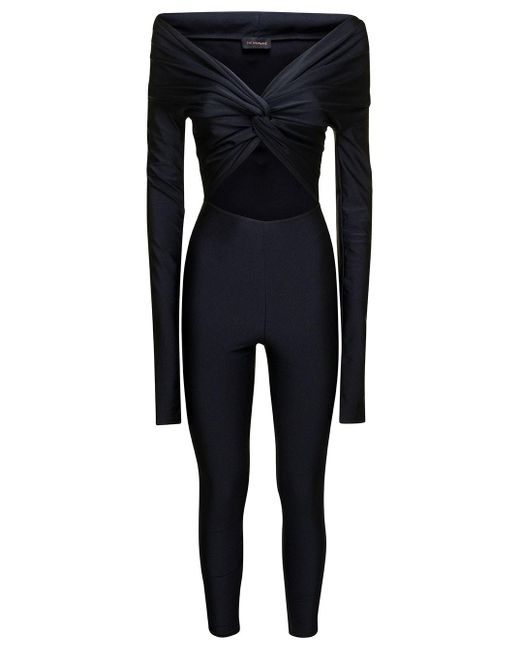 The Andamane Black 'kendall' Off-shoulders Jumpsuit With Cut-out In Stretch Polyamide