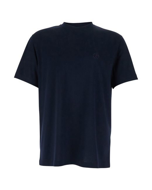 Giorgio Armani Blue Crew-Neck T-Shirt With Raised Collar for men