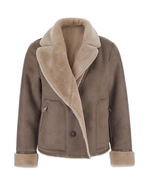 Urbancode Natural Shearling Coat With Notched Collar And Reversible Desi