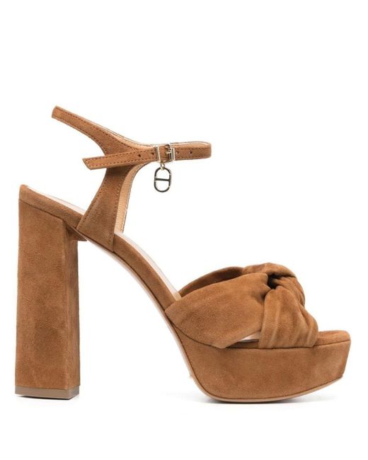 Twinset Brown Lace-top Sandals Suede Finish Leather Woman