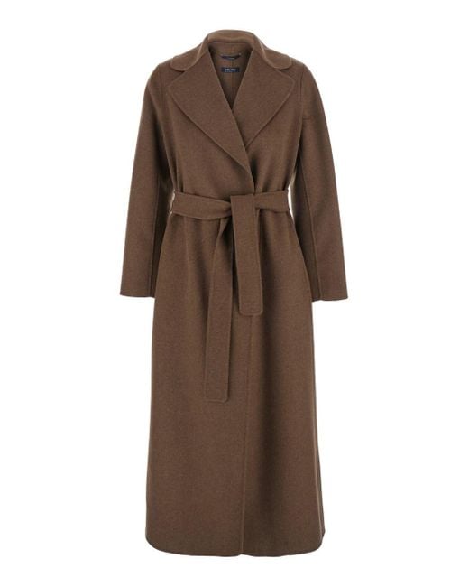 Max Mara Brown 'Poldo' Belted Coat With Wide Notched Revers