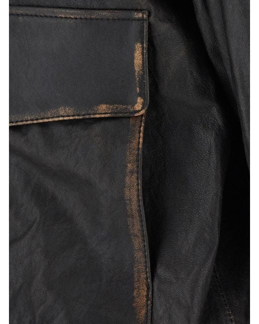 DUNST Black Detachable A-2 Leather Blouson With Collar And Long Sleev for men