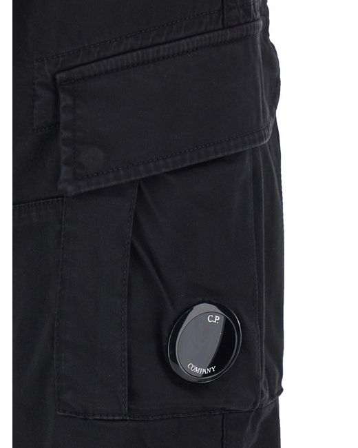 C P Company Blue Cargo Pants With Two Cargo Pockets On The Front And Logo Plaque On The Side for men