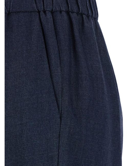 Plain Blue Pants With Elastic Drawstring Waist