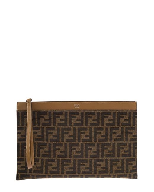 Fendi Brown Clutch With All-Over Ff Motif for men