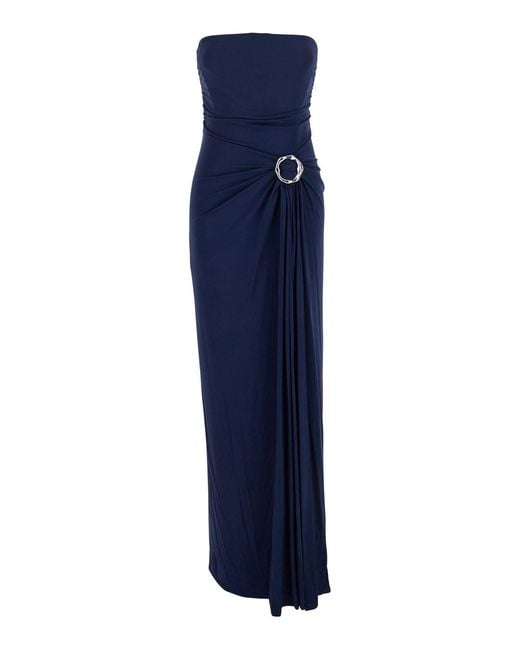 Jonathan Simkhai Blue Strapless Long Dress With Ring Embellishment