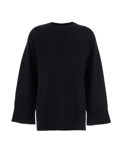 Loulou de Saison Black Crew Neck Sweater With Knitted Design
