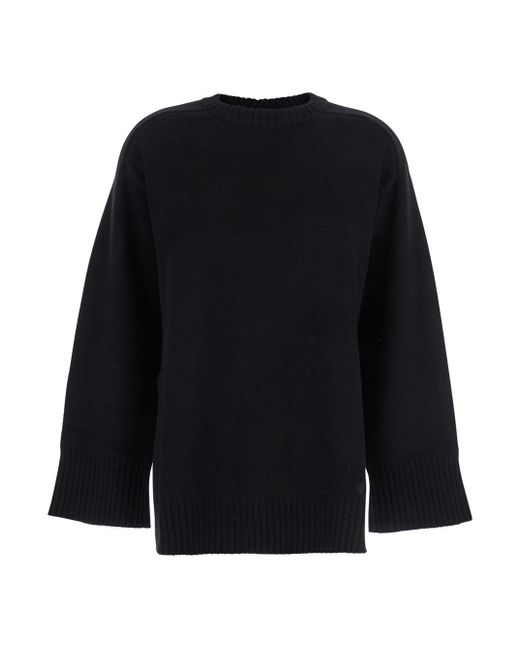 Loulou de Saison Black Crew Neck Sweater With Knitted Design