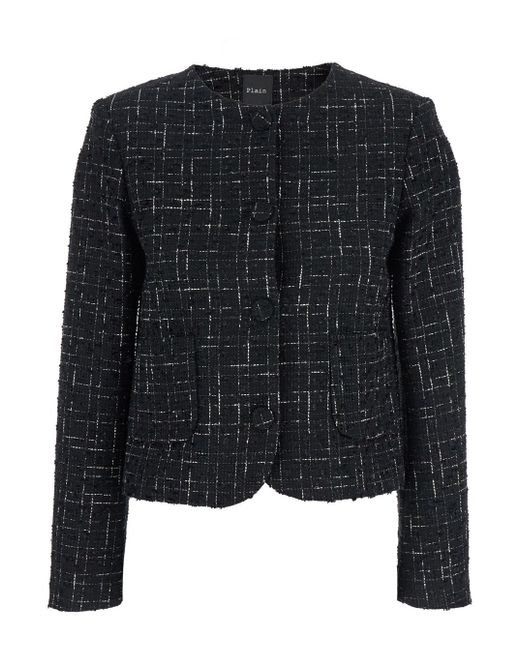 Plain Black Jacket With Round Neck And Front Button Closure