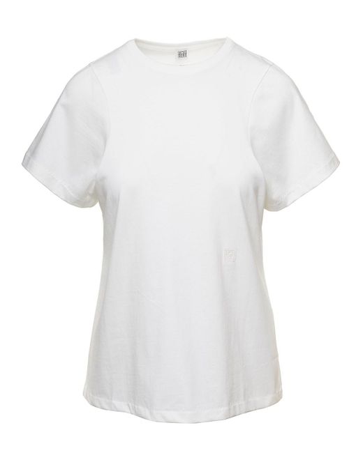 T-shirt girocollo bianca in cotone di Totême  in White