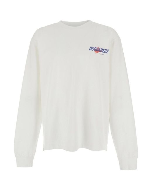 DSquared² White Sweater With Logo Printed On The Chest for men