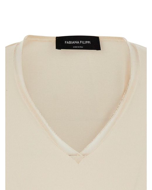 Fabiana Filippi Natural Sweater With Round Neck, Long Sleeves