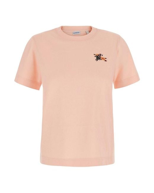 Burberry Pink T-Shirt With Embroidered Ekd Logo On The Front