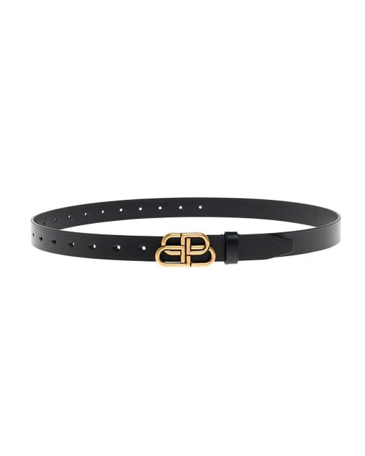 Balenciaga Black Leather Belt With Bb Buckle