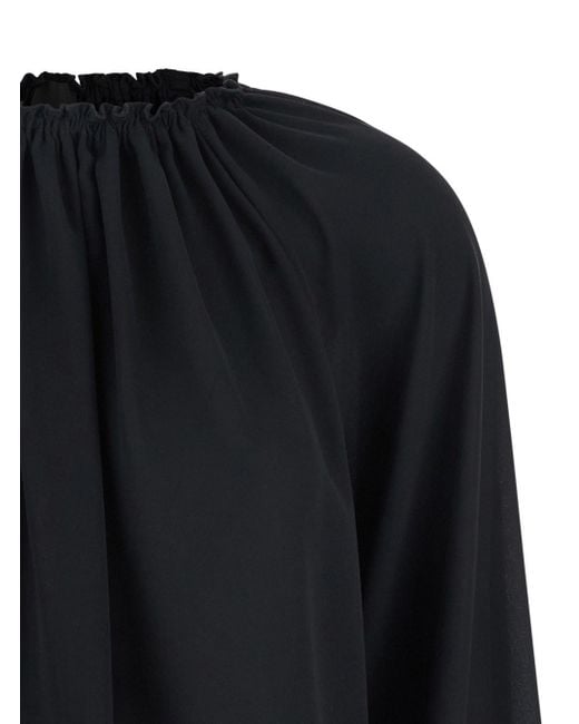 Le Plain Black Top With Dropped Shoulders And Curlsin Fabric
