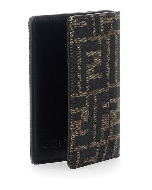 Fendi Black Card Holder With Logo On Front And Ff All Over Ff Motif for men