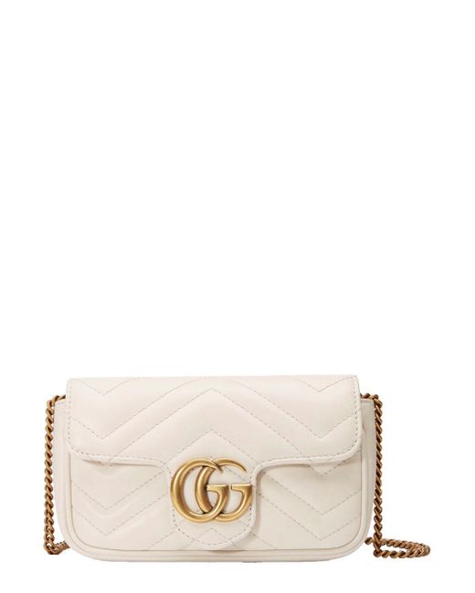 Borsa A Tracolla 'Gg Marmont' Con Tracolla Con Catena E Placca L di Gucci in Natural