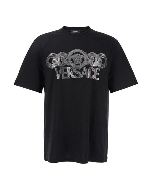 Versace Black T-Shirt With Printed Logo for men