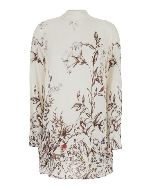 Semicouture White Mini Dress 'Floeale' Crew Neck With Bow Closure On The Bac