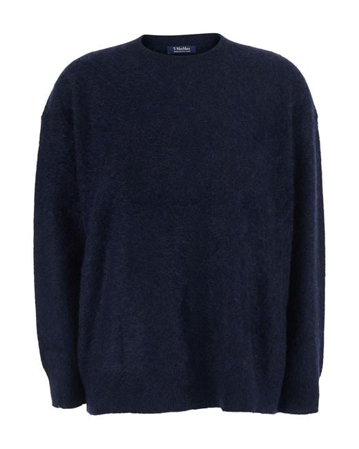 Max Mara Blue Maria Sweater With V-Neck And Long Sleeves