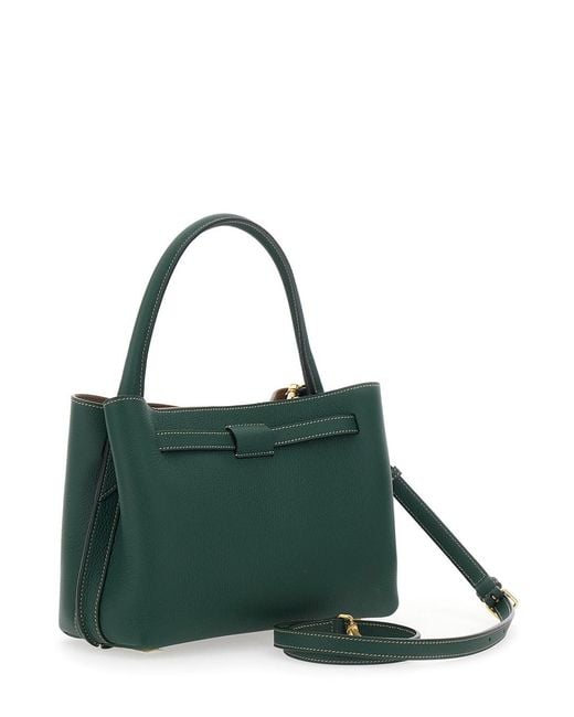 Tod's Green 'T-String Small' Handbag With Adjustable And Removable Shoulder Strap And Buckled Belt Detail On The Front