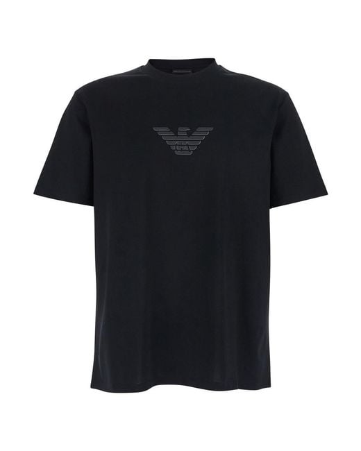 Emporio Armani Black Crew Neck T-Shirt With Front Logo for men