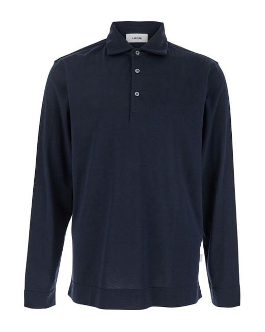 Polo Con Colletto Classico E Maniche Lunghe di Lardini in Blue da Uomo