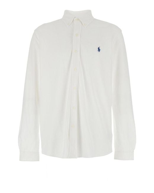 Polo Ralph Lauren White Long-Sleeved Shirt With Button-Down Collar And for men
