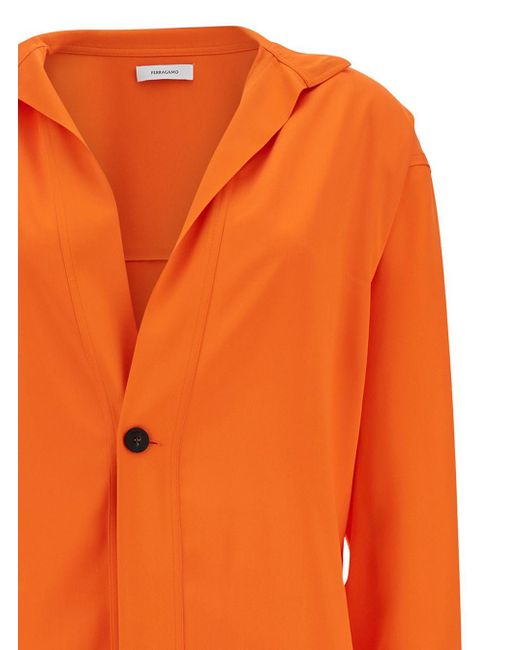 Cappotto Monopetto Con Singolo Bottone di Ferragamo in Orange
